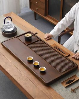 Tea Tray Solid 60*32cm Wood Home Use 2025New Small Handcrafted Tea Table Tray Solid Piece Office Gongfu Tea Drainage